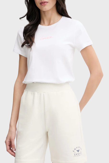 Emporio Armani Pamuklu Regular Fit Baskılı Bisiklet Yaka Bayan T Shirt EW000408 AF19049 U0002 BEYAZ - Emporio Armani