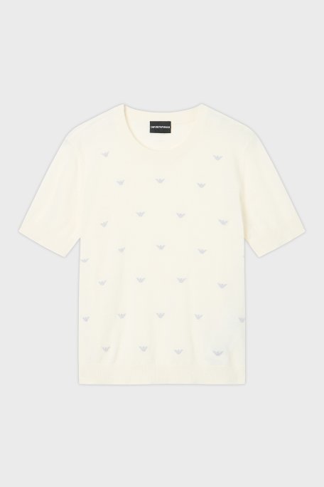 Emporio Armani Pamuklu Regular Fit Bisiklet Yaka Bayan Kazak EW004398 AF15106 U1058 EKRU - Emporio Armani