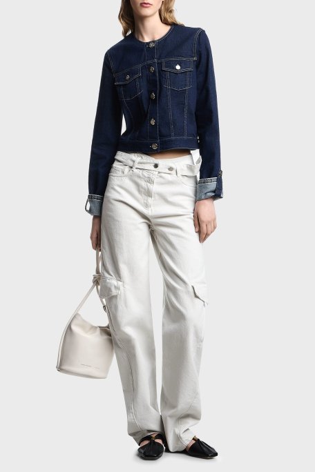 Emporio Armani Pamuklu Regular Fit Bisiklet Yaka Bayan Kot Ceket EW000753 AF12436 MB001 LACİVERT - Emporio Armani (1)