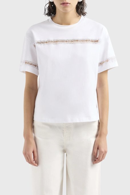 Emporio Armani Pamuklu Regular Fit Bisiklet Yaka Bayan T Shirt 3D2T7J 2JIDZ 0100 BEYAZ - Emporio Armani