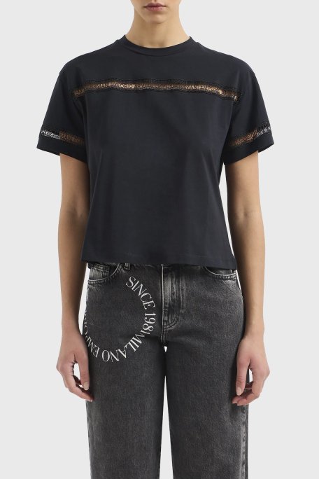 Emporio Armani Pamuklu Regular Fit Bisiklet Yaka Bayan T Shirt 3D2T7J 2JIDZ 0927 SİYAH - Emporio Armani