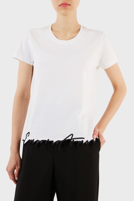 Emporio Armani Pamuklu Regular Fit Bisiklet Yaka Bayan T Shirt 6R2T7M 2J4EZ 0100 BEYAZ - Emporio Armani