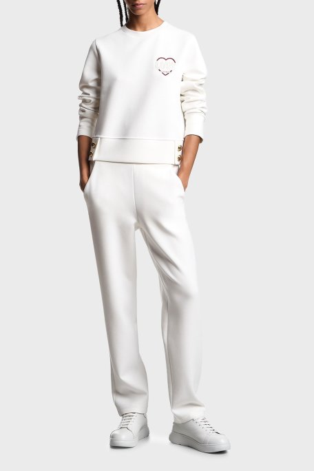 Emporio Armani Pamuklu Regular Fit Bisiklet Yaka Düğme Detaylı Bayan Sweat EW001361 AF10002 U0006 BEYAZ - Emporio Armani (1)