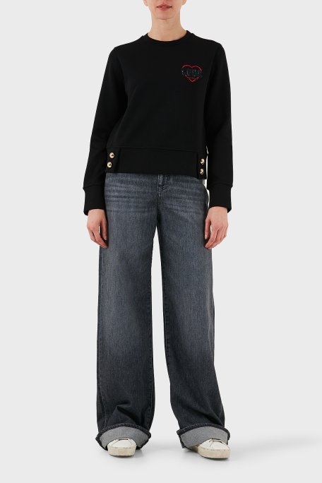 Emporio Armani Pamuklu Regular Fit Bisiklet Yaka Düğme Detaylı Bayan Sweat EW001361 AF10002 UC001 SİYAH - Emporio Armani (1)