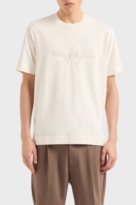 Emporio Armani Pamuklu Regular Fit Bisiklet Yaka Erkek T Shirt 3D1T89 1JWZZ 0128 EKRU - Emporio Armani