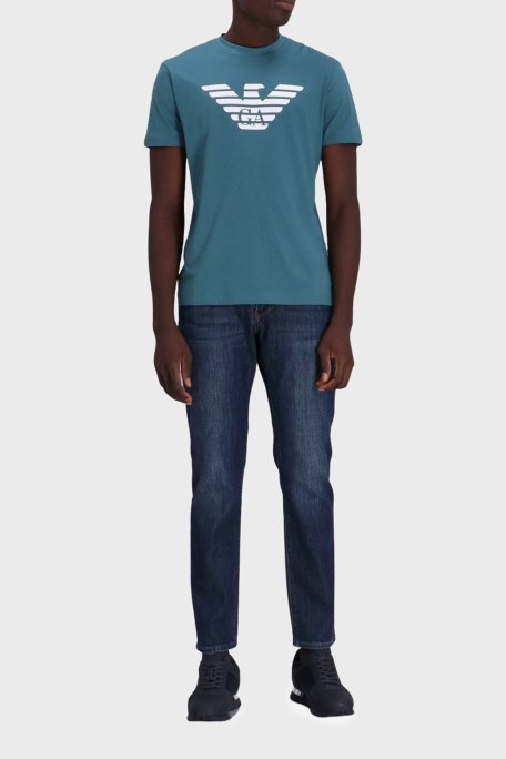 Emporio Armani Pamuklu Regular Fit Bisiklet Yaka Erkek T Shirt 8N1TN5 1JPZZ 07A3 PETROL - Emporio Armani