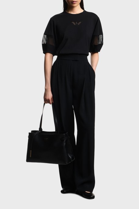 Emporio Armani Pamuklu Regular Fit Bisiklet Yaka Kol Detaylı Kadın T Shirt EW004390 AF13318 UC001 SİYAH - Emporio Armani (1)