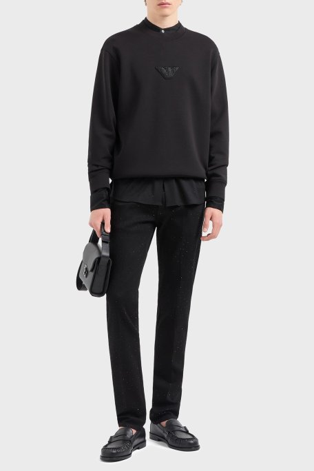 Emporio Armani Pamuklu Regular Fit Bisiklet Yaka Logolu Erkek Sweat EM001494 AF10013 UC001 SİYAH - Emporio Armani (1)