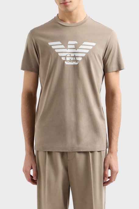 Emporio Armani Pamuklu Regular Fit Bisiklet Yaka Logolu Erkek T Shirt 8N1TN5 1JPZZ M6117 BEJ - Emporio Armani