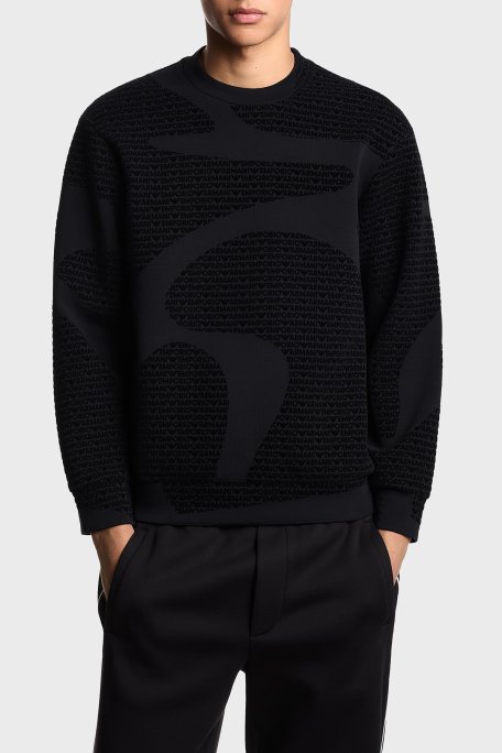 Emporio Armani Pamuklu Regular Fit Bisiklet Yaka Tamamı Logolu Erkek Sweat EM002900 AF10013 FC242 SİYAH - Emporio Armani