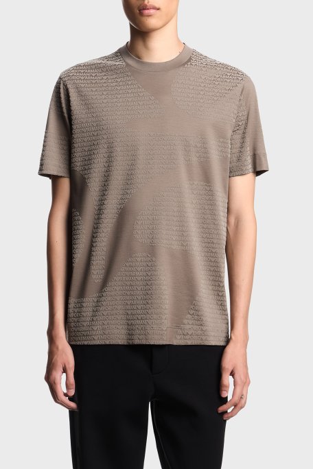 Emporio Armani Pamuklu Regular Fit Bisiklet Yaka Tamamı Logolu Erkek T Shirt EM002957 AF10017 F6130 KAHVE - Emporio Armani