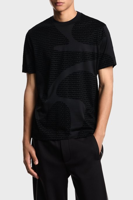 Emporio Armani Pamuklu Regular Fit Bisiklet Yaka Tamamı Logolu Erkek T Shirt EM002957 AF10017 FC242 SİYAH - Emporio Armani
