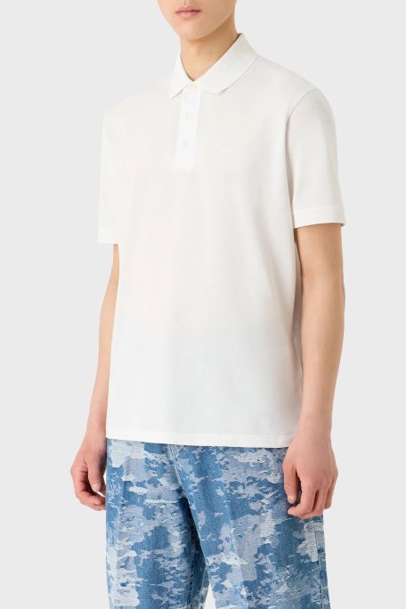 Emporio Armani Pamuklu Regular Fit Düğmeli Erkek Polo Yaka T Shirt 3D1FF2 1JTKZ 0101 BEYAZ - Emporio Armani