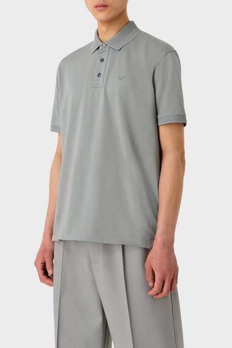 Emporio Armani Pamuklu Regular Fit Düğmeli Erkek Polo Yaka T Shirt 3D1FF2 1JTKZ 06G1 GRİ - Emporio Armani