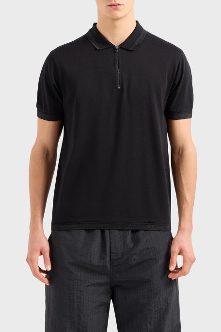 Emporio Armani Pamuklu Regular Fit Fermuarlı Erkek Polo Yaka T Shirt 3D1FE5 1JTKZ 0999 SİYAH - Emporio Armani