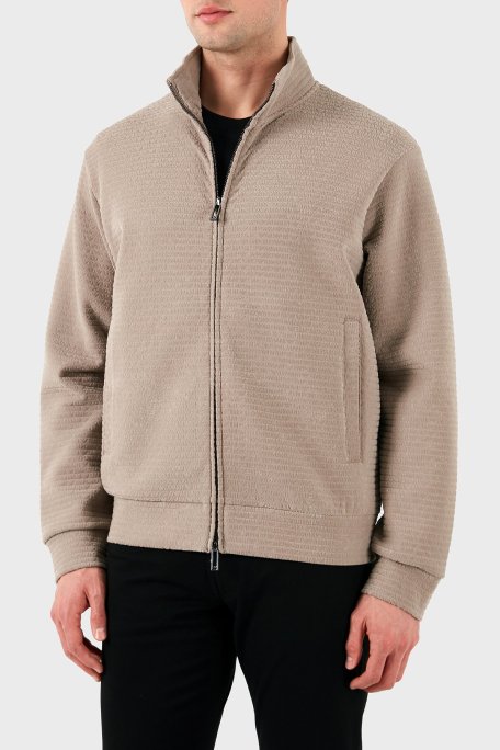 Emporio Armani Pamuklu Regular Fit Fermuarlı Tamamı Logolu Erkek Sweat EM001697 AF10013 F6063 BEJ - Emporio Armani