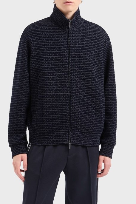 Emporio Armani Pamuklu Regular Fit Fermuarlı Tamamı Logolu Erkek Sweat EM001697 AF10013 FB229 LACİVERT - Emporio Armani