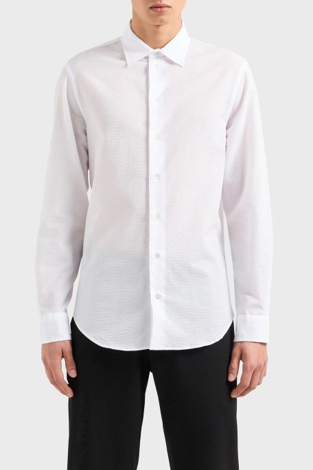 Emporio Armani Pamuklu Regular Fit Gofre Erkek Gömlek E31SM0 F1336 100 BEYAZ - Emporio Armani