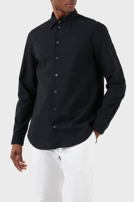 Emporio Armani Pamuklu Regular Fit Gofre Erkek Gömlek E31SM0 F1336 999 SİYAH - Emporio Armani