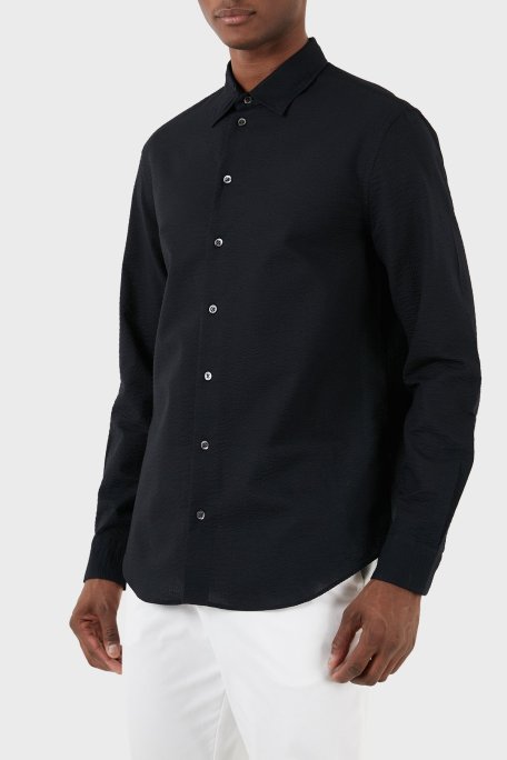Emporio Armani Pamuklu Regular Fit Gofre Erkek Gömlek E31SM0 F1336 999 SİYAH - Emporio Armani (1)