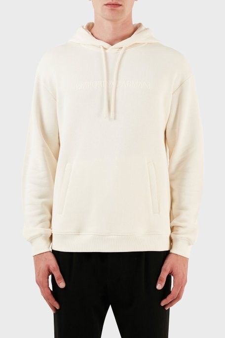 Emporio Armani Pamuklu Regular Fit Kapüşonlu Erkek Sweat 6R1M7U 1J7DZ 0101 EKRU - Emporio Armani