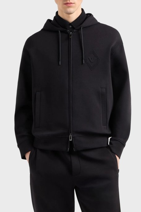 Emporio Armani Pamuklu Regular Fit Kapüşonlu Fermuarlı Erkek Sweat EM001122 AF10013 UC001 SİYAH - Emporio Armani