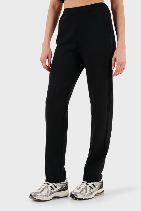 Emporio Armani Pamuklu Regular Fit Lastikli Bel Düz Paça Bayan Pantolon EW001362 AF10002 UC001 SİYAH - Emporio Armani