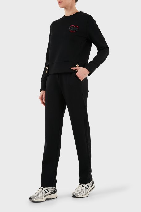 Emporio Armani Pamuklu Regular Fit Lastikli Bel Düz Paça Bayan Pantolon EW001362 AF10002 UC001 SİYAH - Emporio Armani (1)