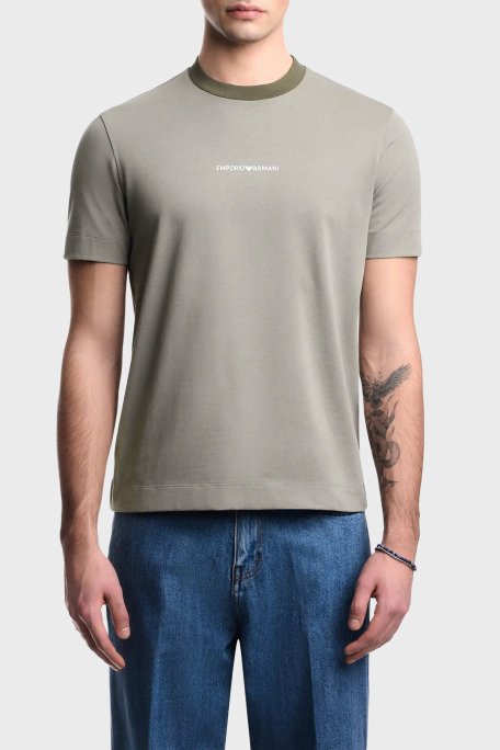 Emporio Armani Pamuklu Regular Fit Logo Baskılı Bisiklet Yaka Erkek T Shirt EM005257 AF13715 U8049 AÇIK HAKİ - Emporio Armani