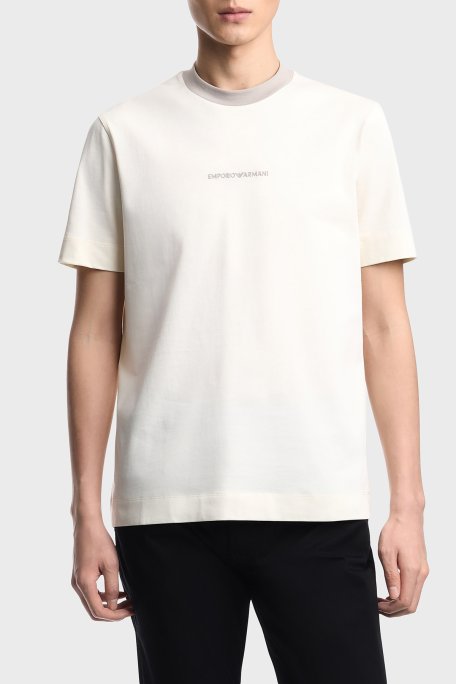 Emporio Armani Pamuklu Regular Fit Logolu Bisiklet Yaka Erkek T Shirt EM005257 AF13715 U1055 BEYAZ - Emporio Armani