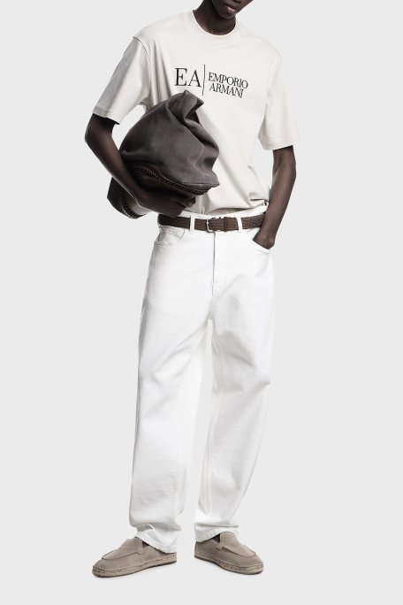 Emporio Armani Pamuklu Regular Fit Logolu Bisiklet Yaka Erkek T Shirt EM005551 AF25183 F0038 BEYAZ - Emporio Armani (1)