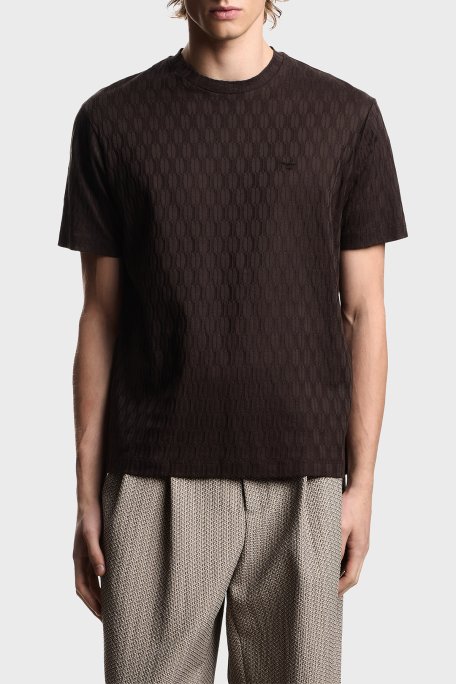 Emporio Armani Pamuklu Regular Fit Logolu Bisiklet Yaka Erkek T Shirt EM005699 AF25298 U6139 KOYU KAHVE - Emporio Armani