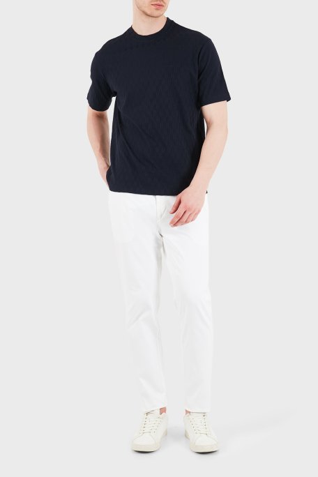 Emporio Armani Pamuklu Regular Fit Logolu Bisiklet Yaka Jakarlı Erkek T Shirt EM005699 AF25298 UB109 LACİVERT - Emporio Armani (1)