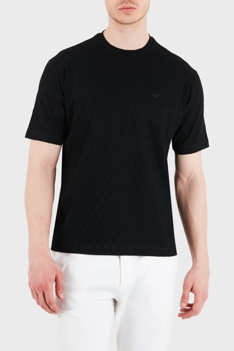 Emporio Armani Pamuklu Regular Fit Logolu Bisiklet Yaka Jakarlı Erkek T Shirt EM005699 AF25298 UC001 SİYAH - Emporio Armani
