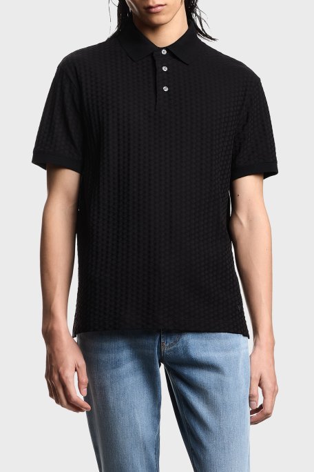 Emporio Armani Pamuklu Regular Fit Logolu Düğmeli Erkek Polo EM001295 AF10762 FC295 SİYAH - Emporio Armani