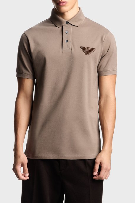 Emporio Armani Pamuklu Regular Fit Logolu Düğmeli Erkek Polo EM003524 AF12955 U6189 KAHVE - Emporio Armani