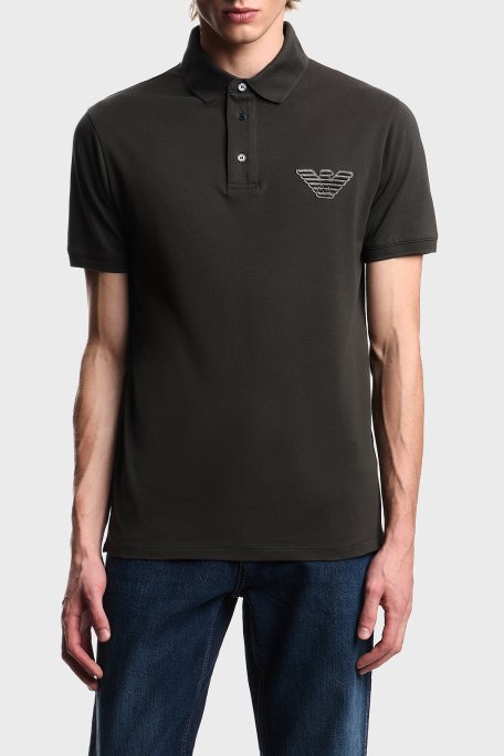 Emporio Armani Pamuklu Regular Fit Logolu Düğmeli Erkek Polo EM003524 AF12955 U8120 HAKİ - Emporio Armani