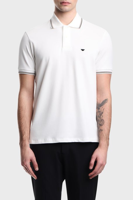 Emporio Armani Pamuklu Regular Fit Logolu Düğmeli Erkek Polo EM004606 AF23090 U0003 BEYAZ - Emporio Armani