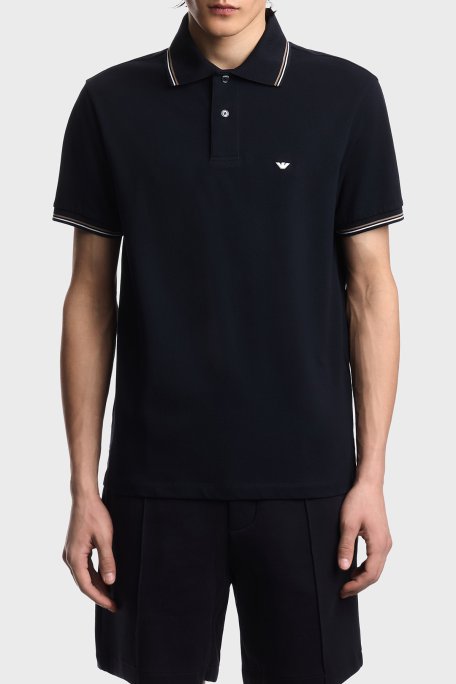 Emporio Armani Pamuklu Regular Fit Logolu Düğmeli Erkek Polo EM004606 AF23090 UB118 LACİVERT - Emporio Armani