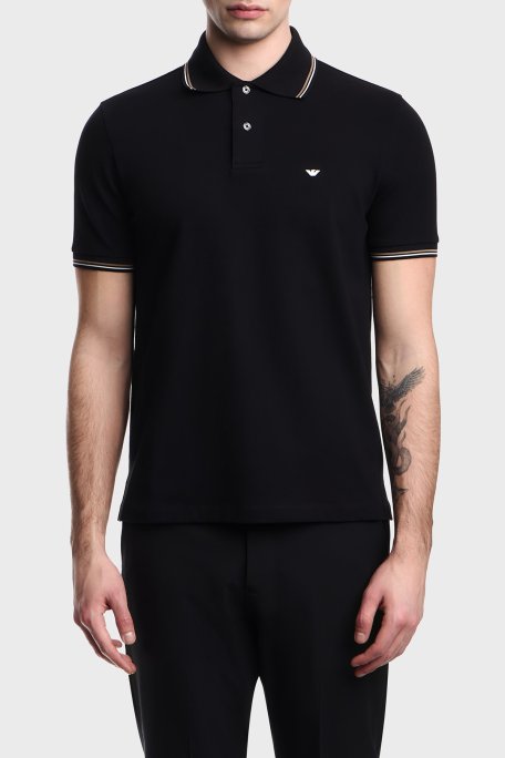 Emporio Armani Pamuklu Regular Fit Logolu Düğmeli Erkek Polo EM004606 AF23090 UC001 SİYAH - Emporio Armani