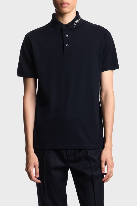 Emporio Armani Pamuklu Regular Fit Logolu Yaka Detaylı Düğmeli Erkek Polo EM002999 AF12955 UB118 LACİVERT - Emporio Armani