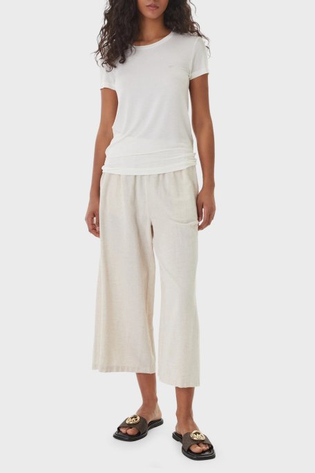 Emporio Armani Pamuklu Regular Fit Logolu Yuvarlak Yaka Bayan T Shirt EW000408 AF19024 U1131 EKRU - Emporio Armani (1)