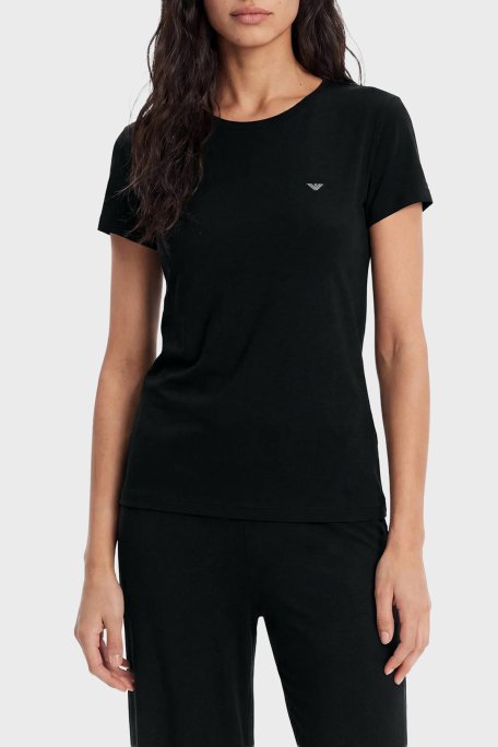 Emporio Armani Pamuklu Regular Fit Logolu Yuvarlak Yaka Bayan T Shirt EW000408 AF19024 UC001 SİYAH - Emporio Armani