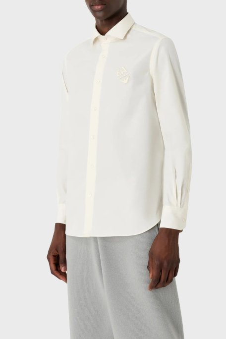 Emporio Armani Pamuklu Regular Fit Poplin Erkek Gömlek 3D1C86 1K2NZ 0128 EKRU - Emporio Armani