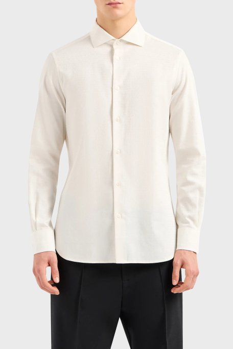 Emporio Armani Pamuklu Regular Fit Poplin Erkek Gömlek 3D1C86 1NIUZ F183 EKRU - Emporio Armani