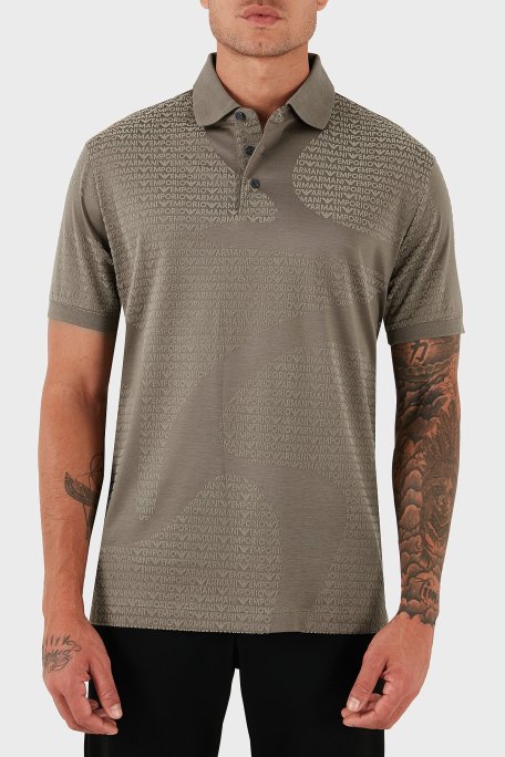 Emporio Armani Pamuklu Regular Fit Tamamı Logolu Düğmeli Erkek Polo Yaka T Shirt EM002971 AF10017 F6130 KAHVE - Emporio Armani