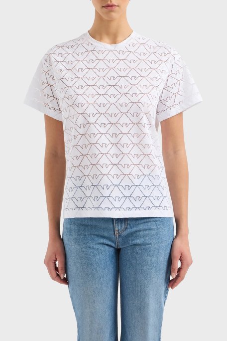 Emporio Armani Pamuklu Regular Fit Transparan Bayan T Shirt 3D2T7Q 2JMAZ 0100 BEYAZ - Emporio Armani