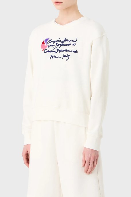 Emporio Armani Pamuklu Regular Fit Uzun Kollu Kadın Sweat 6R2M7E 2J49Z 0101 EKRU - Emporio Armani