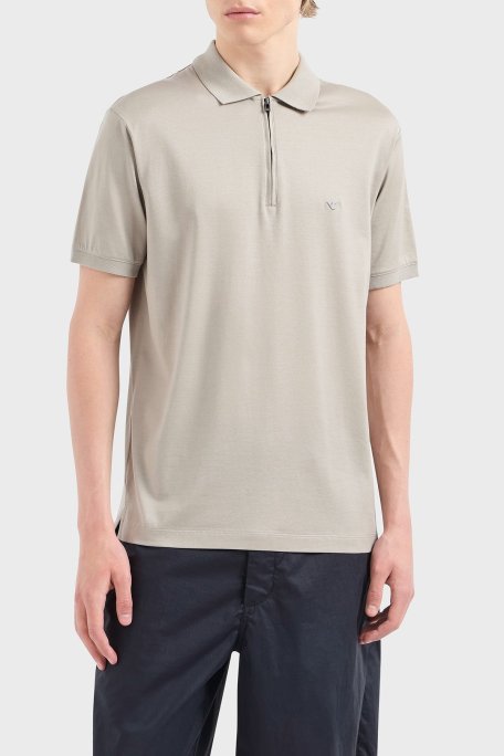 Emporio Armani Pamuklu Regular Fit Yarım Fermuarlı Erkek Polo Yaka T Shirt EM001082 AF10017 U8033 TAŞ - Emporio Armani