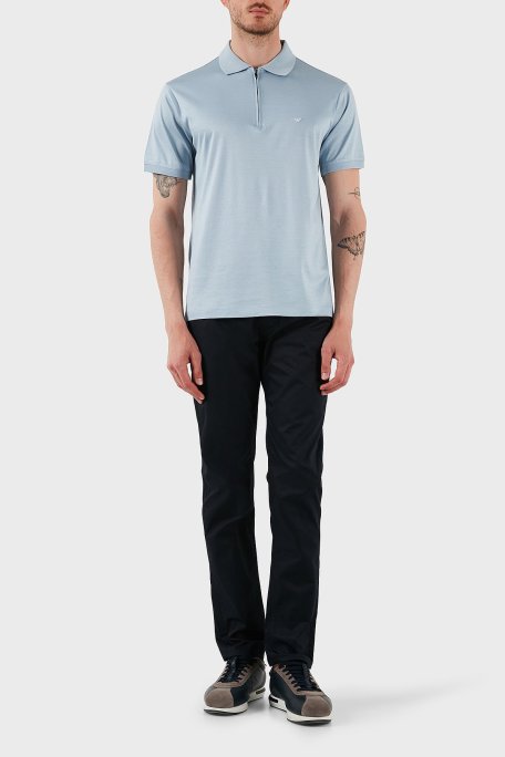 Emporio Armani Pamuklu Regular Fit Yarım Fermuarlı Erkek Polo Yaka T Shirt EM001082 AF10017 U937 MAVİ - Emporio Armani (1)